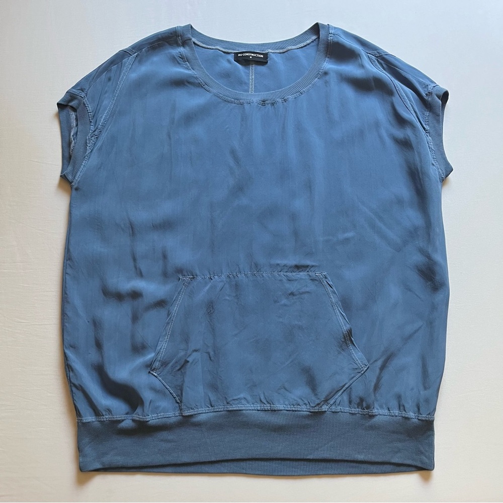 NU CONSTRUCTION blue cupra contrast collar hem sleeveless boxy‎ tank top